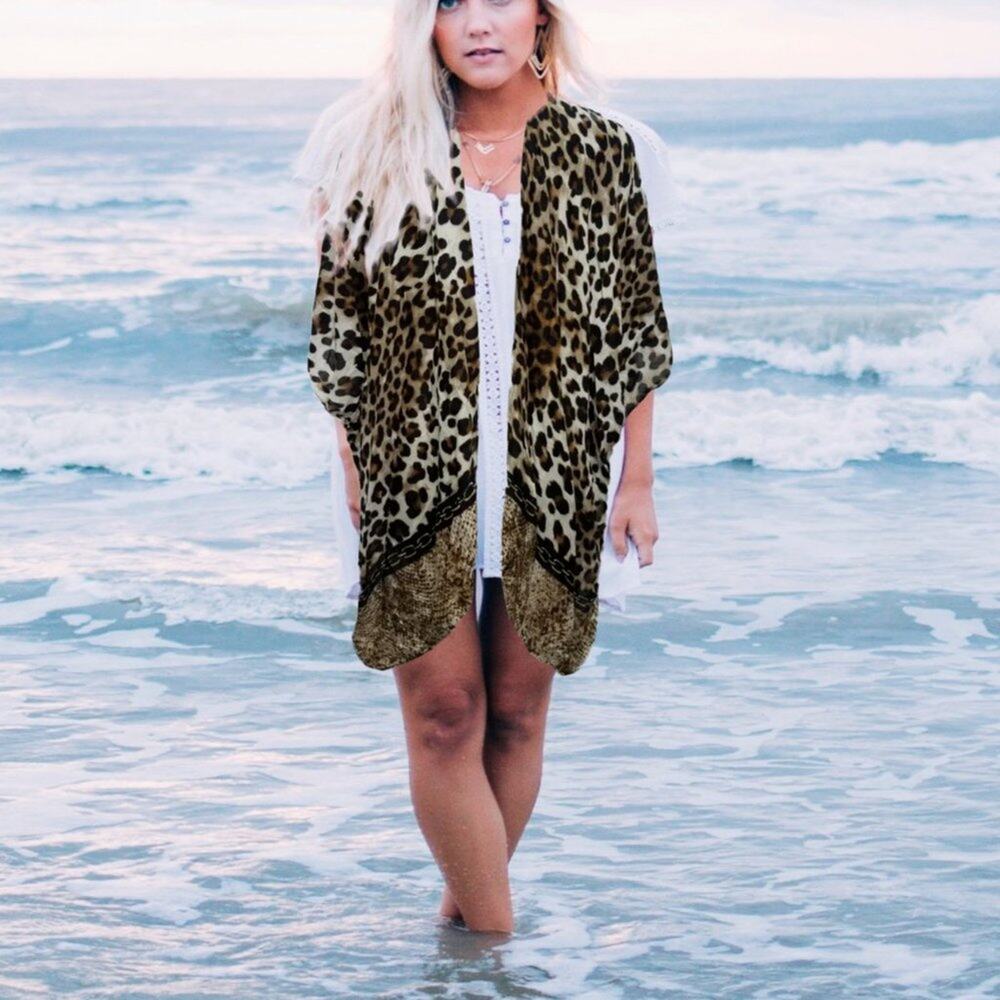 Chico’s Animal Print Leopard Fusion Ruana Wrap Kimono One Size NWT